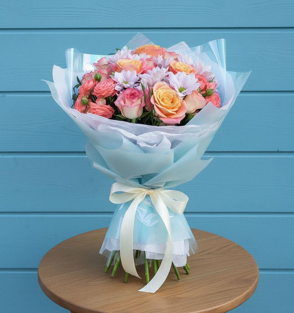 Букет цветов из: Хризантемы и Розы в Великом Устюге